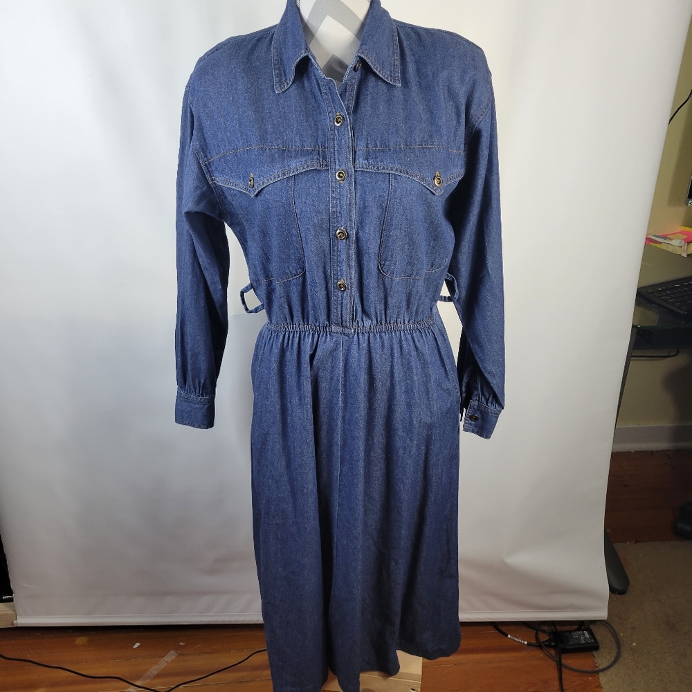 L.G. Star Petites Denim Shirt Dress Elastic Waist Western Style Long Sleeve S 8